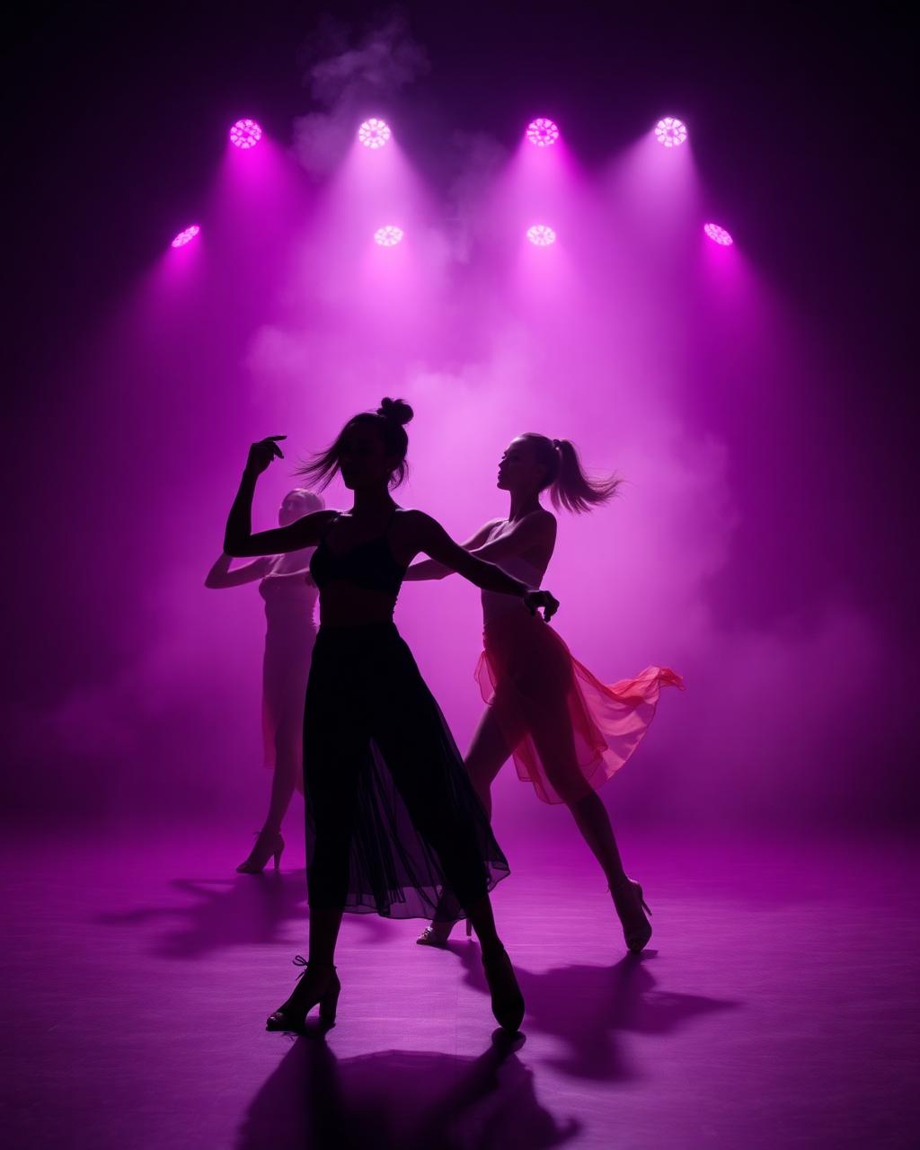 Dancers in neon lit studio