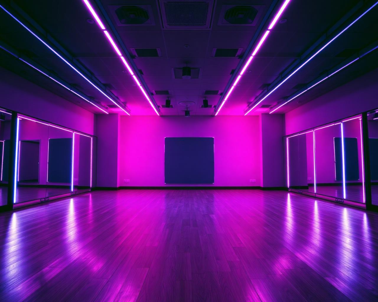 Empty neon dance studio